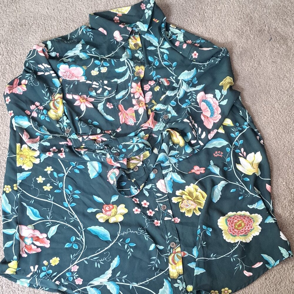 Green Floral Maternity Button Down